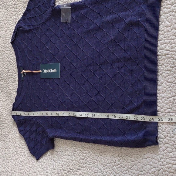 NWT ModCloth Size Medium Blue Short Sleeve Open Knit Top - Picture 4 of 14